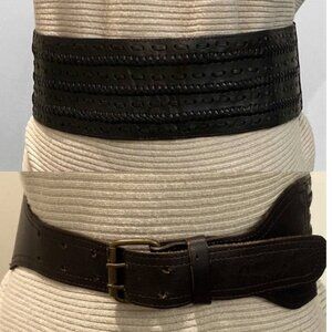 Brown Wide Waist Belt Leather Woven Buckle Corset Style